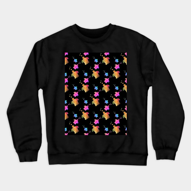 SEA Turtle Love Black Pattern - Cute Turtle Art Crewneck Sweatshirt by SartorisArt1